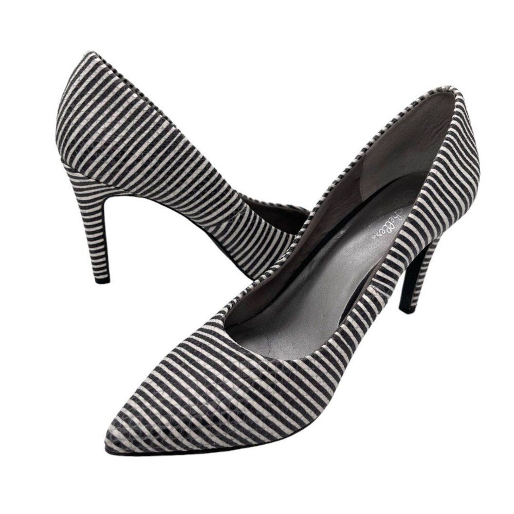 Seychelles Black & White Stripe Heels Rubber Sole Pointed Toe